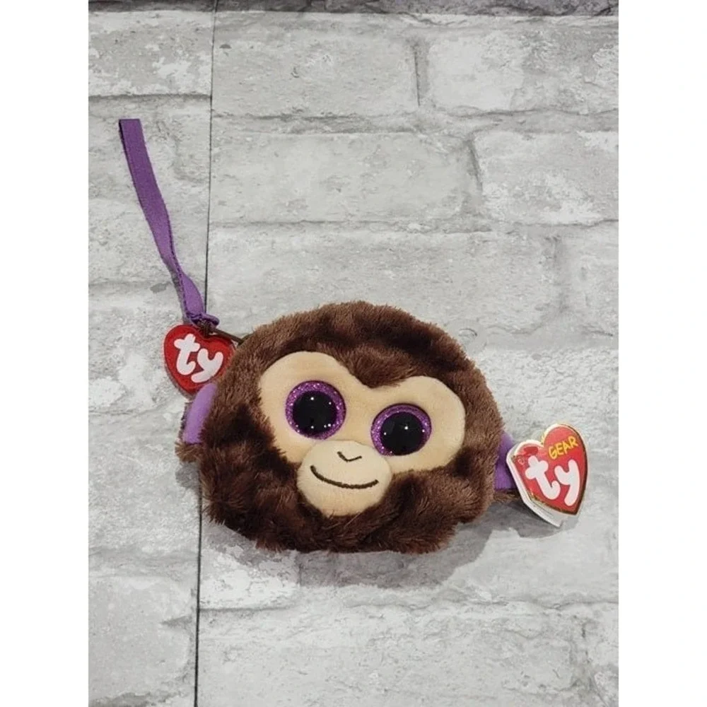 NEW TY Gear Beanie Boos COCONUT MONKEY Wristlet COIN PURSE Strap MWMT Heart Tags